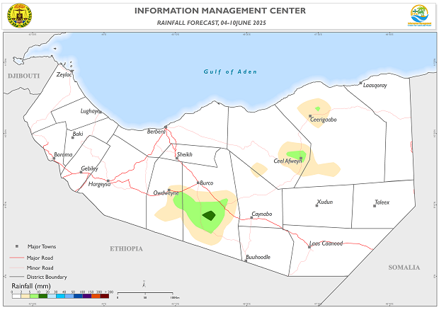 Somaliland Weekly Weather Forecast  from 04 to 10 June 2025