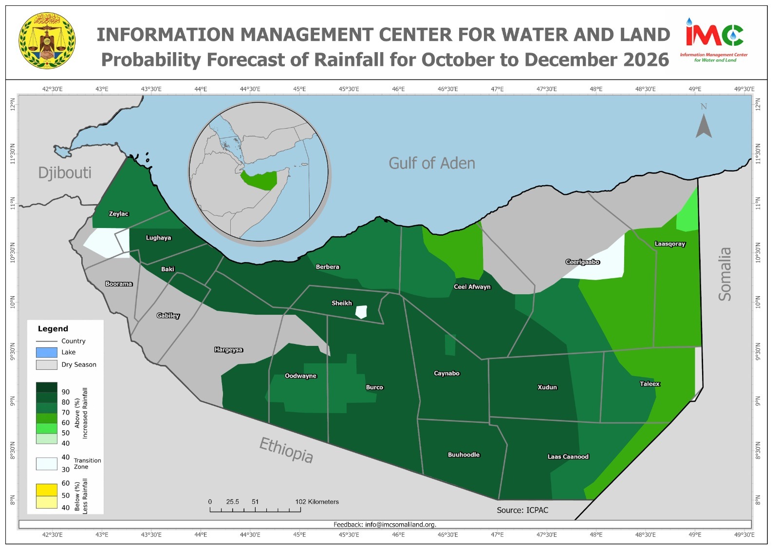 Somaliland Probabilistic Deyr (October–December) 2026 Seasonal Rainfall Forecast.