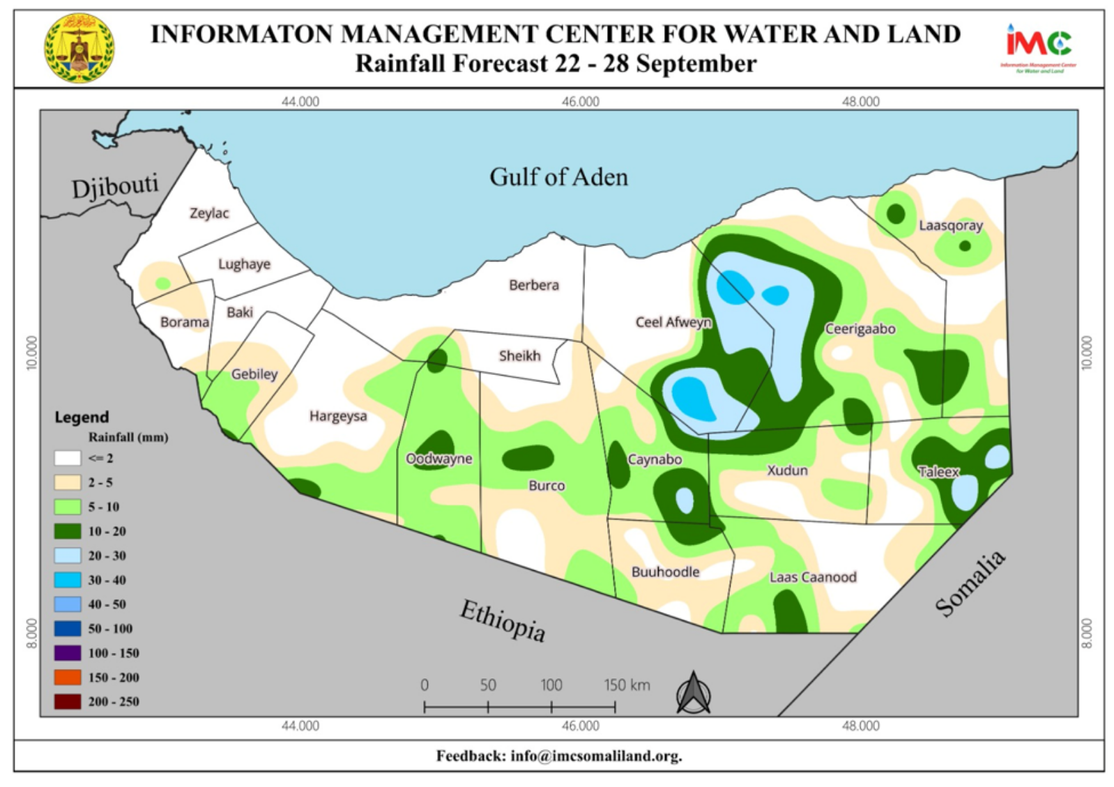Somaliland Weekly Weather Forecast: Localized Rainfall Expected Across Central and Eastern Areas | 22–28 September 2026